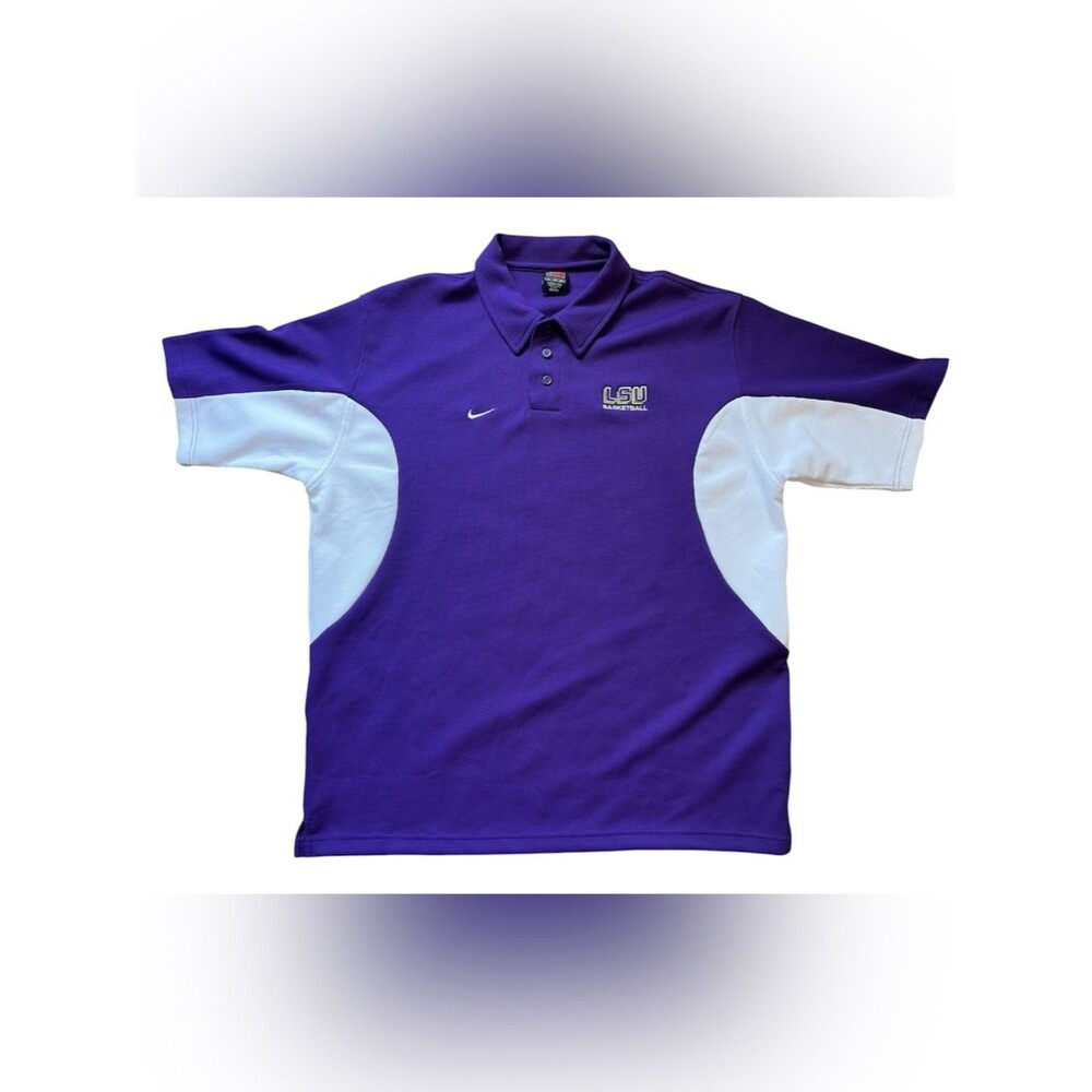 Vintage Nike Team LSU Basketball Polo Shirt Mens XL Purple Y2K Dri-FIT